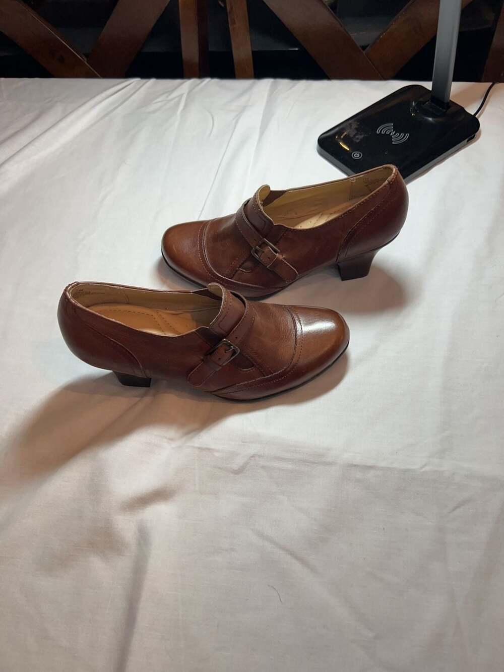 SoftWalk Brown Leather Buckle Block Heel Shoes Size 7M